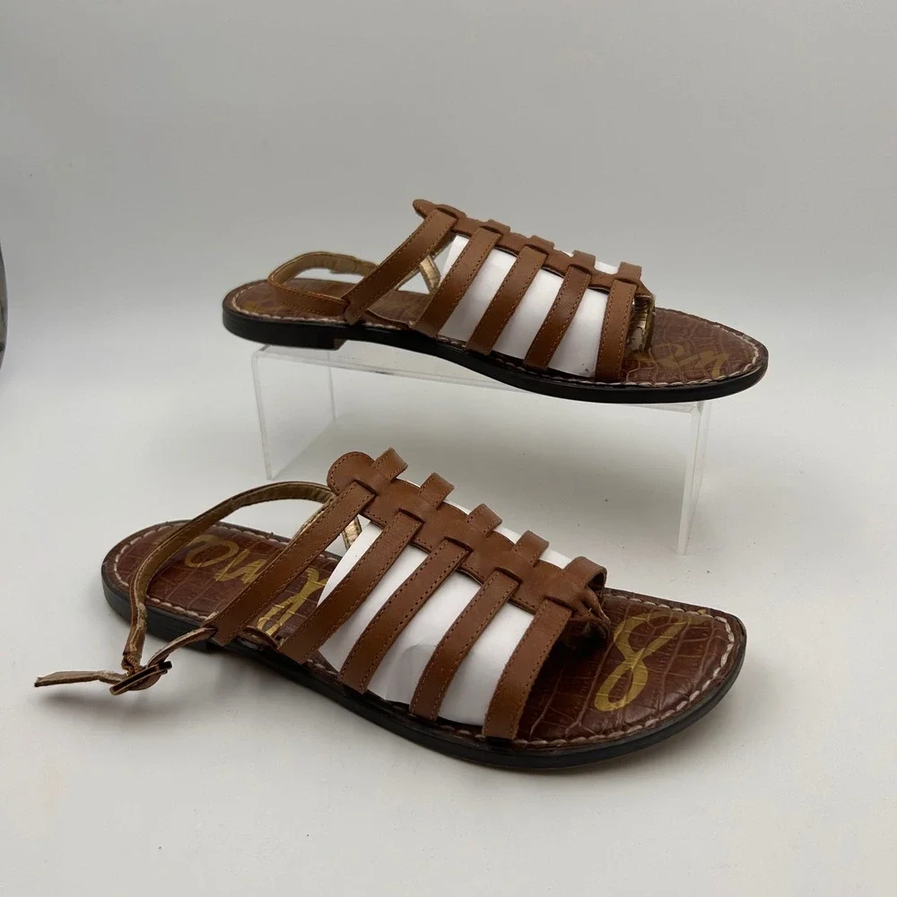 Sam Edelman Garland Sandals Women 9.5 Brown Strappy Gladiator Boho Summer Flat